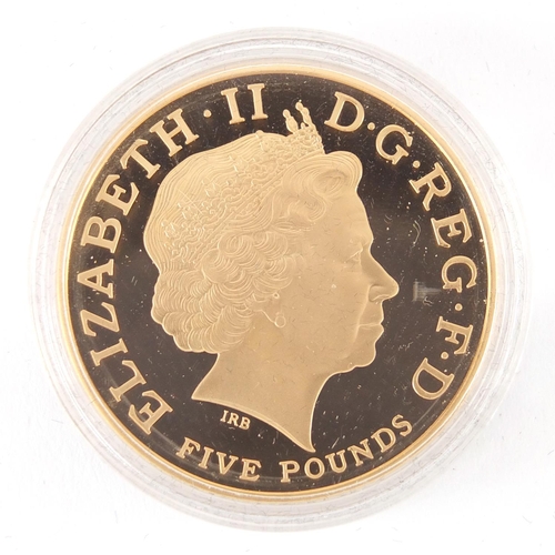 201 - Elizabeth II 2006 80th Birthday gold proof crown, with fitted case, box and certificate numbered 210... 