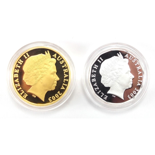 217 - 2003 50th Anniversary of Queen Elizabeth II  Coronation gold and silver proof coin set, comprising a... 