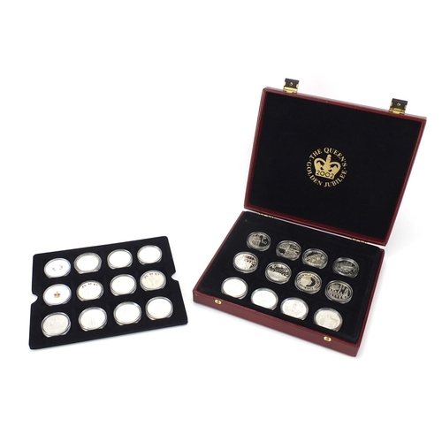 254 - Queen Elizabeth II Golden Jubilee collection comprising twenty four silver proof coins, some with ce... 