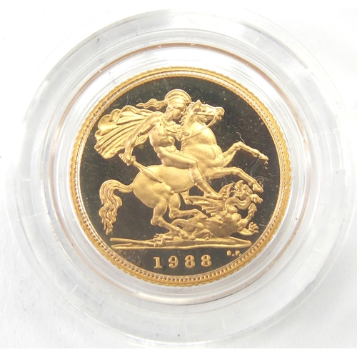 213 - Elizabeth II 1988 gold proof half sovereign, with fitted case and certificate numbered 6790