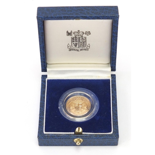 212 - Elizabeth II 1989 gold proof half sovereign, commemorating the 500th Anniversary of the first gold s... 