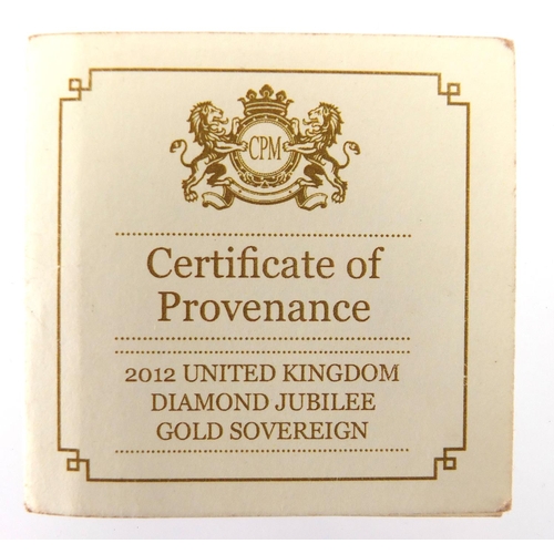 208 - Elizabeth II 2012 Diamond Jubilee uncirculated gold sovereign, with certificate