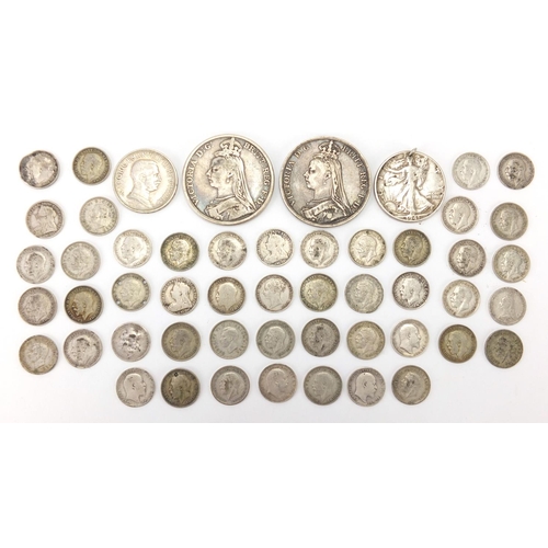 250 - 19th century and later mostly British coinage including two 1890 crowns, approximate weight 144.0g