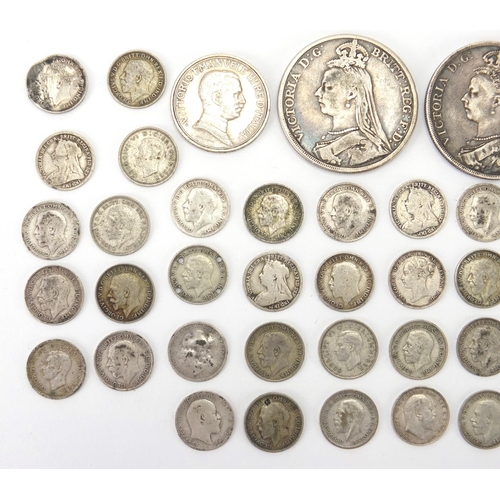 250 - 19th century and later mostly British coinage including two 1890 crowns, approximate weight 144.0g