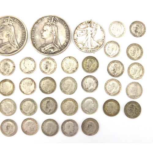 250 - 19th century and later mostly British coinage including two 1890 crowns, approximate weight 144.0g