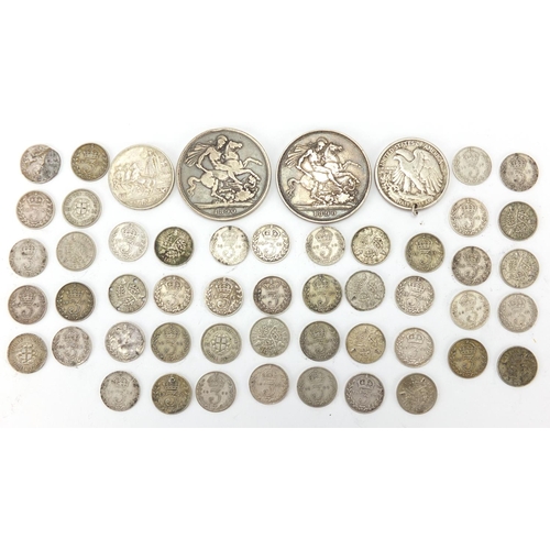 250 - 19th century and later mostly British coinage including two 1890 crowns, approximate weight 144.0g