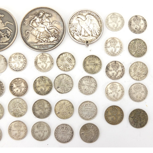 250 - 19th century and later mostly British coinage including two 1890 crowns, approximate weight 144.0g