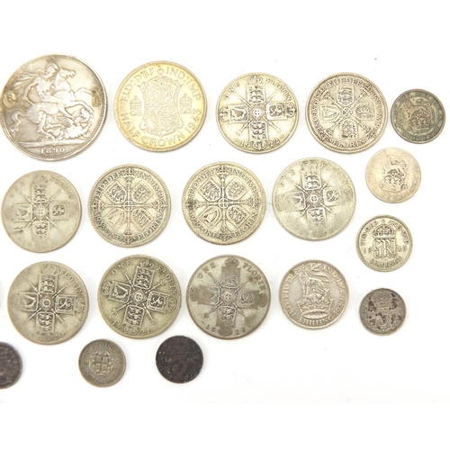 248 - Victorian and later British coinage including 1890 crown and florins, approximate weight 227.0g