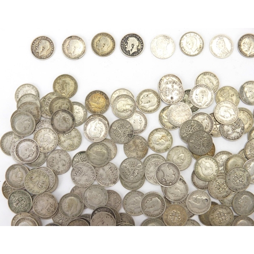 242 - Victorian and later British coinage three pence's and six pence's, approximate weight 490.0g