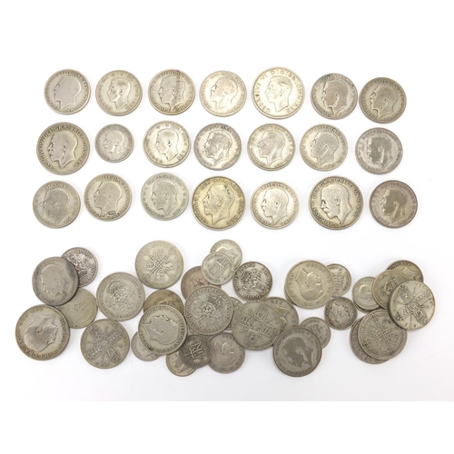 241 - British pre decimal pre 1947 coinage including half crowns and shillings, approximate weight 475.0g