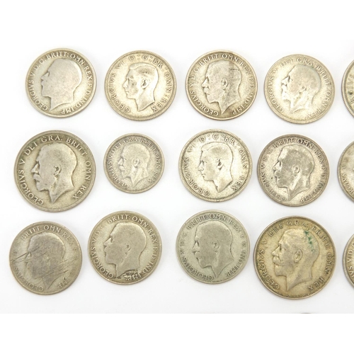 241 - British pre decimal pre 1947 coinage including half crowns and shillings, approximate weight 475.0g