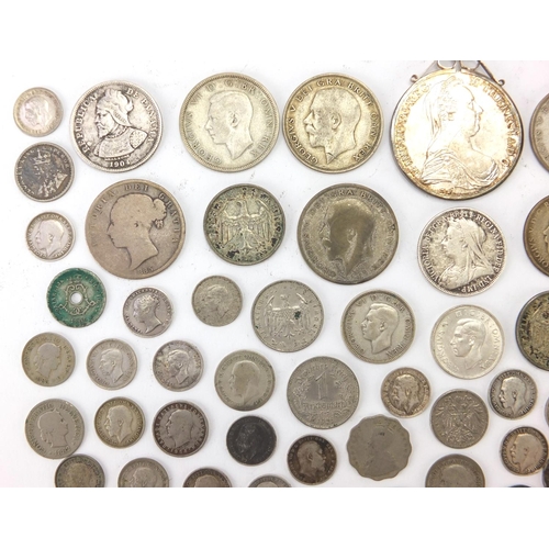 243 - Antique and later British and World coinage including 1896 two shillings and 1885 half crown, approx... 