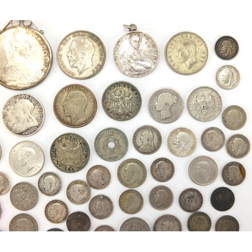 243 - Antique and later British and World coinage including 1896 two shillings and 1885 half crown, approx... 