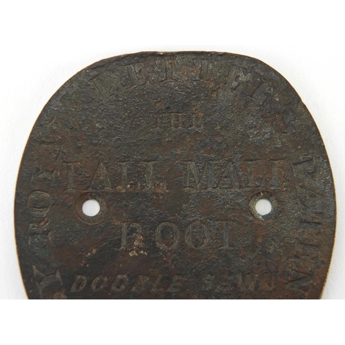 60 - Early 19th century Sole advertising plaque by Royal Letters Patent, The Pall Mall Root, 10cm in leng... 