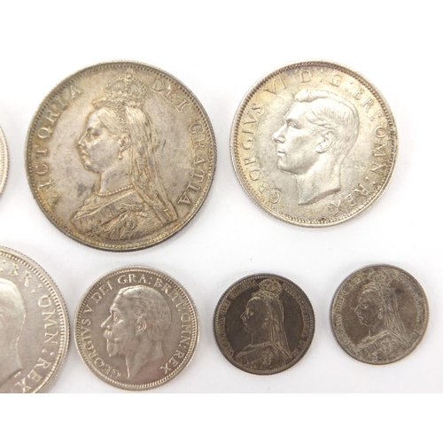 230 - Victorian and later British coinage including 1887 double florin, half crowns, shillings and six pen... 