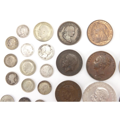 251 - Antique and later mostly British coinage, some silver including 1889 crown and George IV four pence,... 