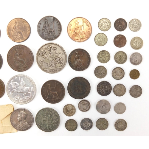 251 - Antique and later mostly British coinage, some silver including 1889 crown and George IV four pence,... 