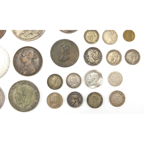 251 - Antique and later mostly British coinage, some silver including 1889 crown and George IV four pence,... 