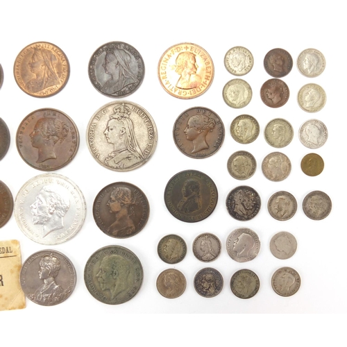 251 - Antique and later mostly British coinage, some silver including 1889 crown and George IV four pence,... 