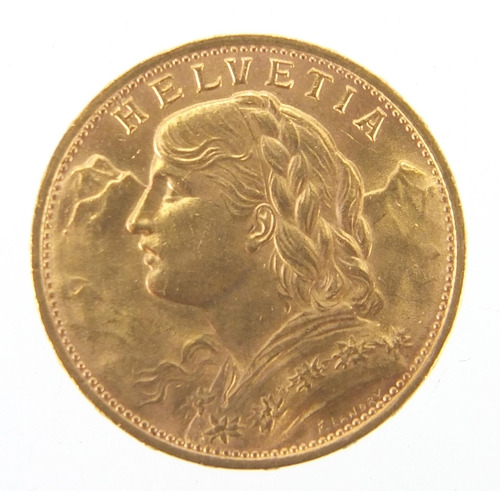 220 - Swiss 1922 gold 20 Franc, with fitted case