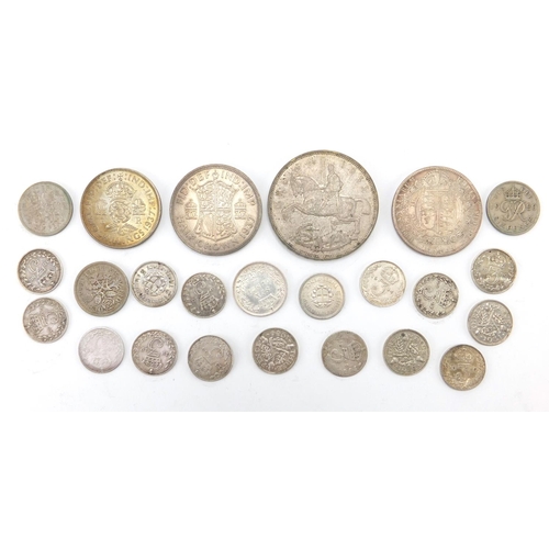 249 - Victorian and later British coinage including 1889 half crown and 1935 rocking horse crown, approxim... 