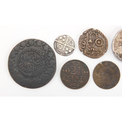 237 - Antique and later World coinage, some silver including 16th century Portuguese/Goa hammered example