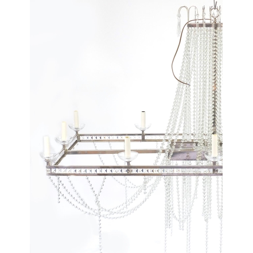 2086 - Large chrome chandelier with glass drops, 78.5cm H x 161cm W x 70.5cm D