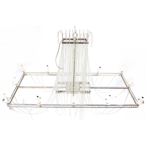 2086 - Large chrome chandelier with glass drops, 78.5cm H x 161cm W x 70.5cm D