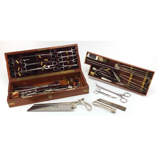 113 - World War I Army Field Surgeon's Surgical set, housed in a fitted Arnold & Sons mahogany case with b... 