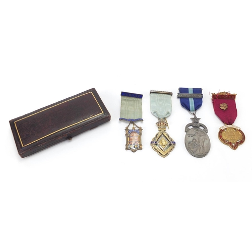 2549 - Four Masonic jewels including two silver and enamel Jubilee jewels