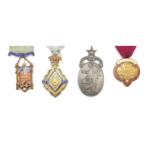 2549 - Four Masonic jewels including two silver and enamel Jubilee jewels