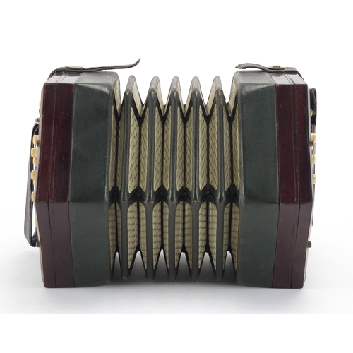 135 - 19th century hexagonal rosewood concertina by C Jones with twenty seven bone buttons