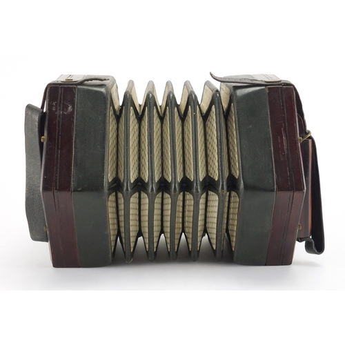 135 - 19th century hexagonal rosewood concertina by C Jones with twenty seven bone buttons