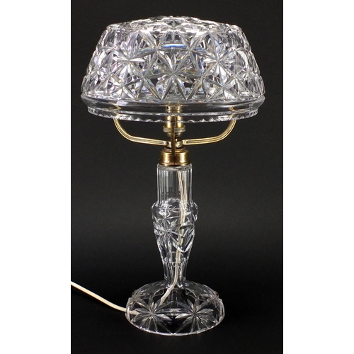 2162 - Good quality cut glass table lamp with shade, 43cm high