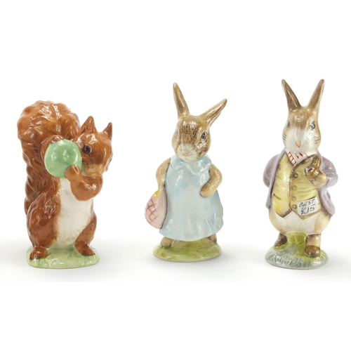 2394 - Six Royal Albert Beatrix Potter figures,  Mrs Flopsy Bunny, Mr Benjamin Bunny, Appley Dapply, Squirr... 