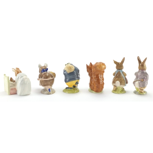 2394 - Six Royal Albert Beatrix Potter figures,  Mrs Flopsy Bunny, Mr Benjamin Bunny, Appley Dapply, Squirr... 