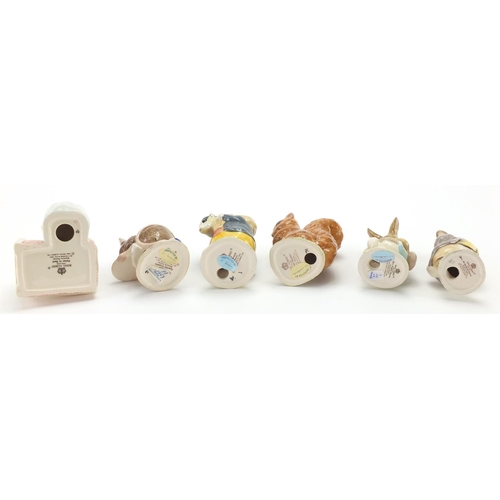 2394 - Six Royal Albert Beatrix Potter figures,  Mrs Flopsy Bunny, Mr Benjamin Bunny, Appley Dapply, Squirr... 