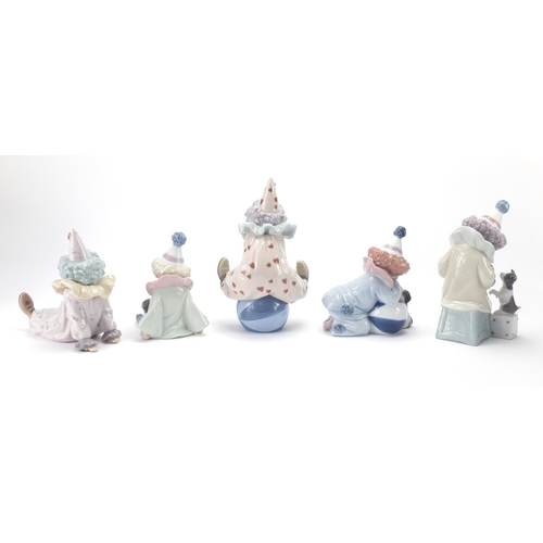 2467 - Five Lladro clown figures, with boxes, the largest 15cm high