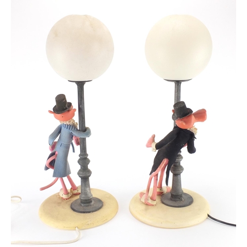 2250 - Two Retro Pink Panther lamps, with globular shades, each 52cm high