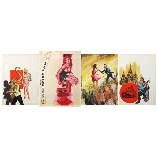 1329 - R Cortella, four gouache illustrations, one titled 'Aspid Sabe Matar', the largest 48.5cm x 31cm