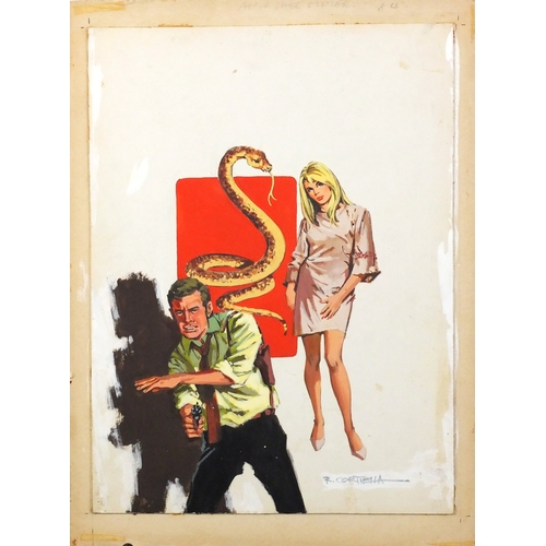 1329 - R Cortella, four gouache illustrations, one titled 'Aspid Sabe Matar', the largest 48.5cm x 31cm