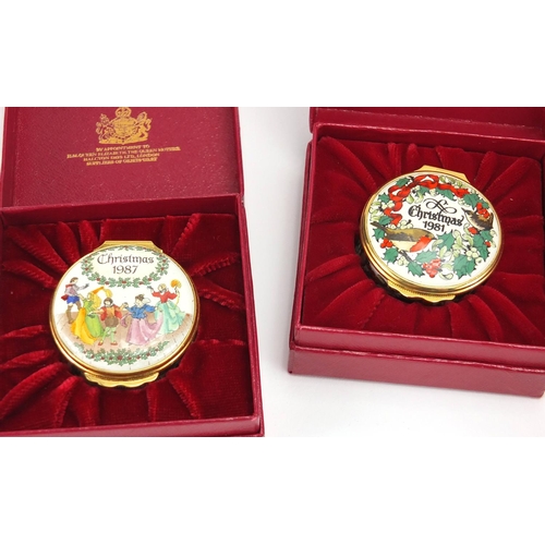 2485 - Five Halcyon Days enamel Christmas trinkets with boxes, 1978, 1979, 1981, 1987 and 1992