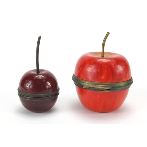 2484 - ** DESCRIPTION AMENDED 3/3 ** Two Halcyon Days enamel apple and cherry design Bonbonnieres, with box... 