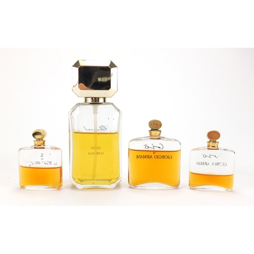 2117A - Three bottles of Gio Giorgio Armani Gio Dummy bottles and Chopard Happy Diamonds, two with boxes