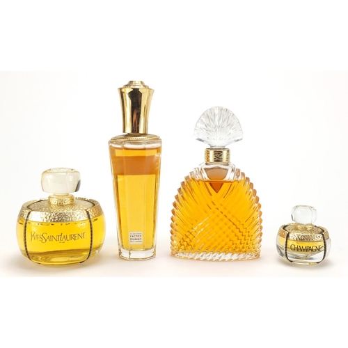 2116 - Four vintage shop facet dummy perfume bottles, two Yves Saint Laurent, Madame Rochas and Ungaro Diva