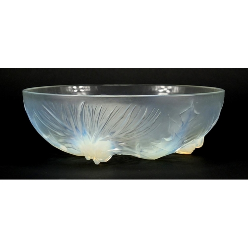 776 - French Art Deco opalescent three footed glass bowl by Verlys, moulded Verlys France to the interior,... 