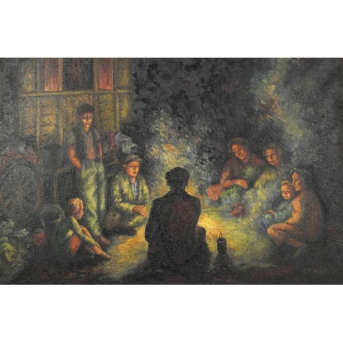 1350 - Gypsy encampment, oil on canvas, bearing a signature V R Smith '52 and inscription verso, mounted an... 