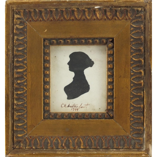 1298 - Portrait of a female, 18th century silhouette date 1799, bearing a signature C E Austen Lecit and in... 