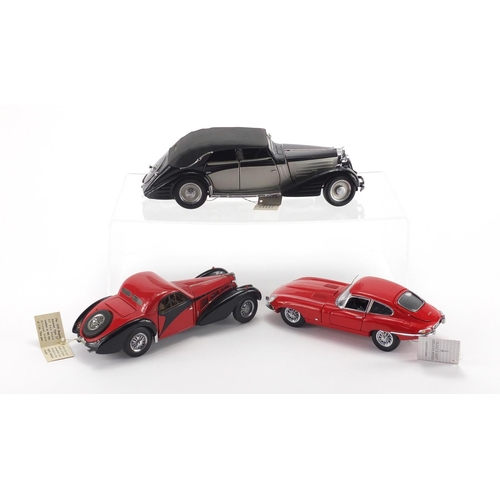 684 - Three Franklin Mint precision die cast models including Jaguar E-Type