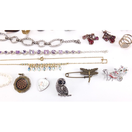 2743 - Costume jewellery including silver rings, ladies wristwatches, necklaces and earrings, housed in a b... 